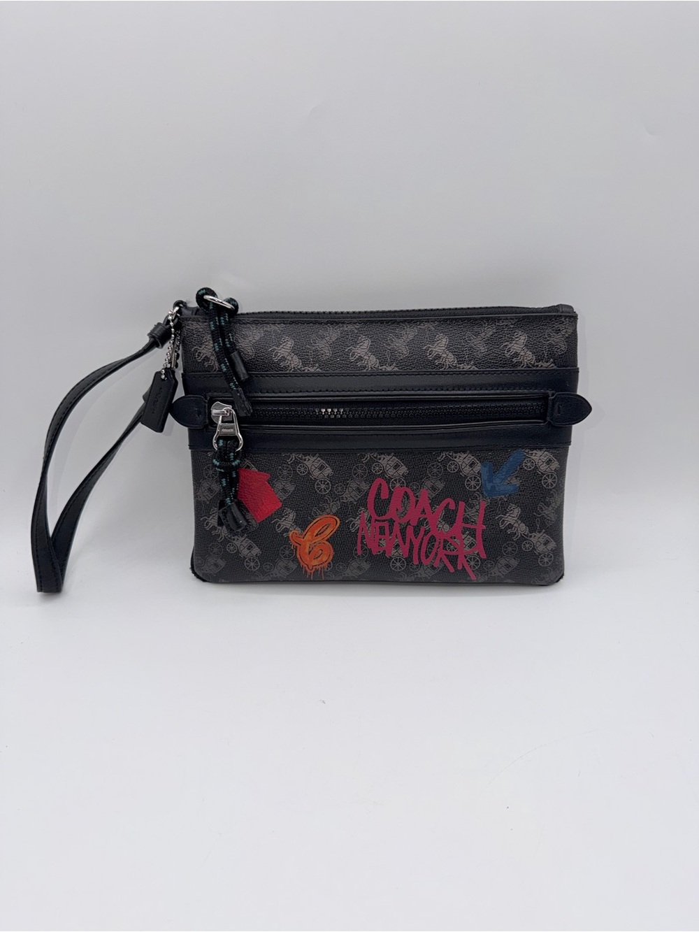 Coach Black Signature Graffiti Wristlet